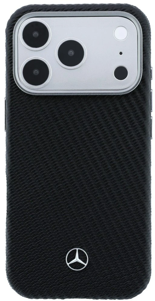 Mercedes PU Leather Semi Wrap MagSafe dėklas skirtas Apple iPhone 17 Pro Max juodos spalvos