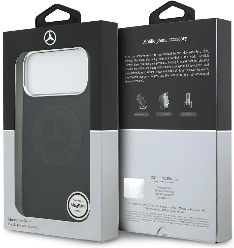 Dėklas Mercedes Silicone Vintage Logo MagSafe Apple iPhone 17 Pro Max juodos spalvos