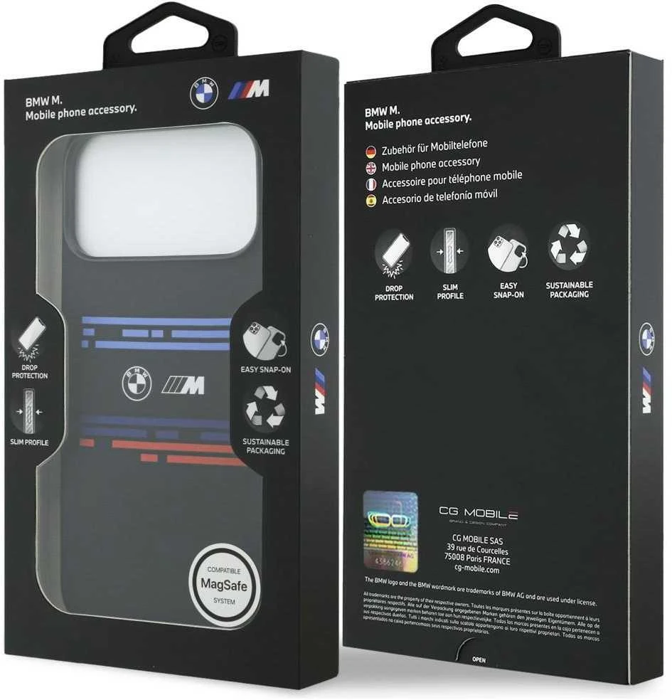 BMW M Silicon Horizontal Line MagSafe dėklas Apple iPhone 17 Pro Max juodos spalvos