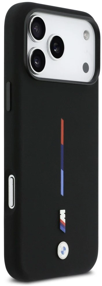 BMW M Silicon Tricolor Line MagSafe dėklas skirtas Apple iPhone 17 Pro Max juodos spalvos