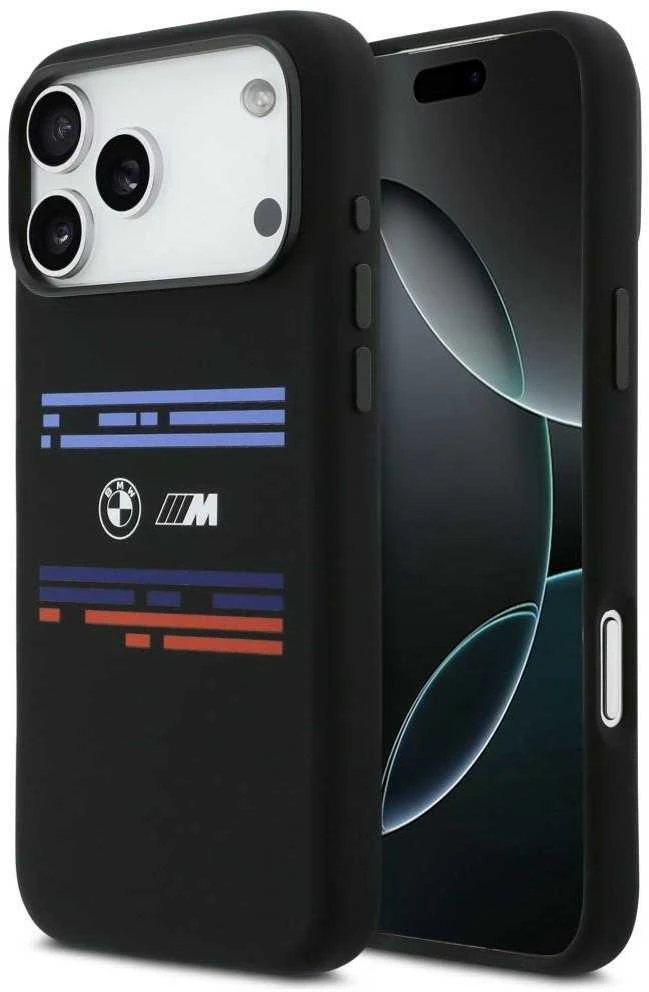 BMW M Silicon Horizontal Line MagSafe dėklas Apple iPhone 17 Pro Max juodos spalvos