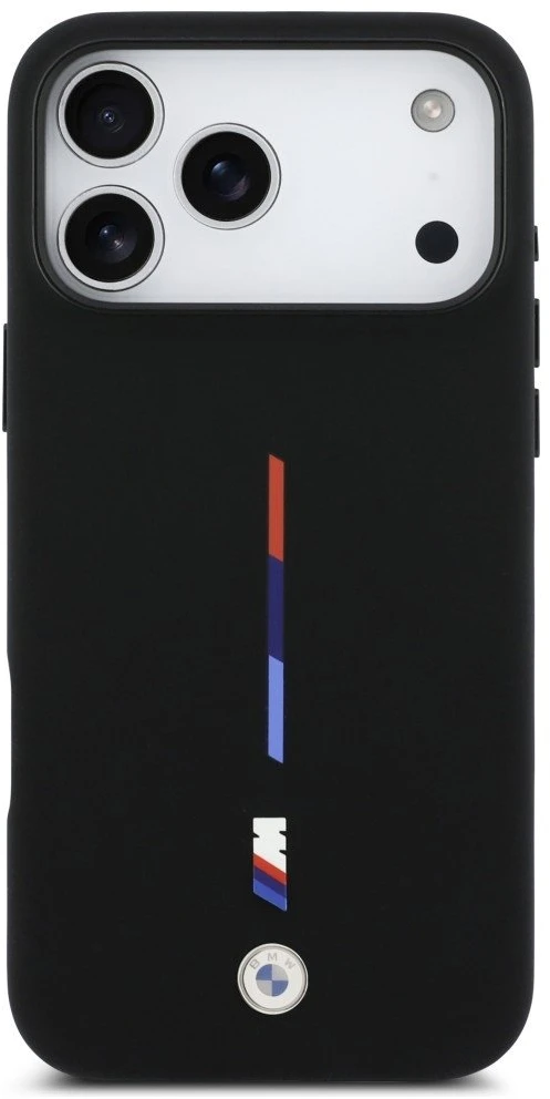 BMW M Silicon Tricolor Line MagSafe dėklas skirtas Apple iPhone 17 Pro Max juodos spalvos