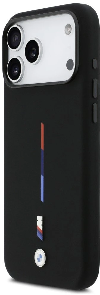 BMW M Silicon Tricolor Line MagSafe dėklas skirtas Apple iPhone 17 Pro Max juodos spalvos