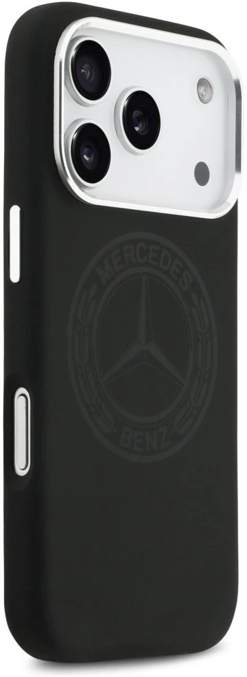 Dėklas Mercedes Silicone Vintage Logo MagSafe Apple iPhone 17 Pro juodos spalvos
