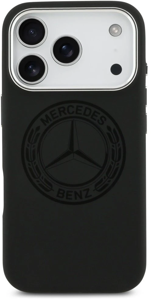 Dėklas Mercedes Silicone Vintage Logo MagSafe Apple iPhone 17 Pro juodos spalvos