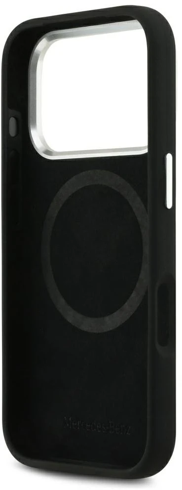 Dėklas Mercedes Silicone Vintage Logo MagSafe Apple iPhone 17 Pro juodos spalvos