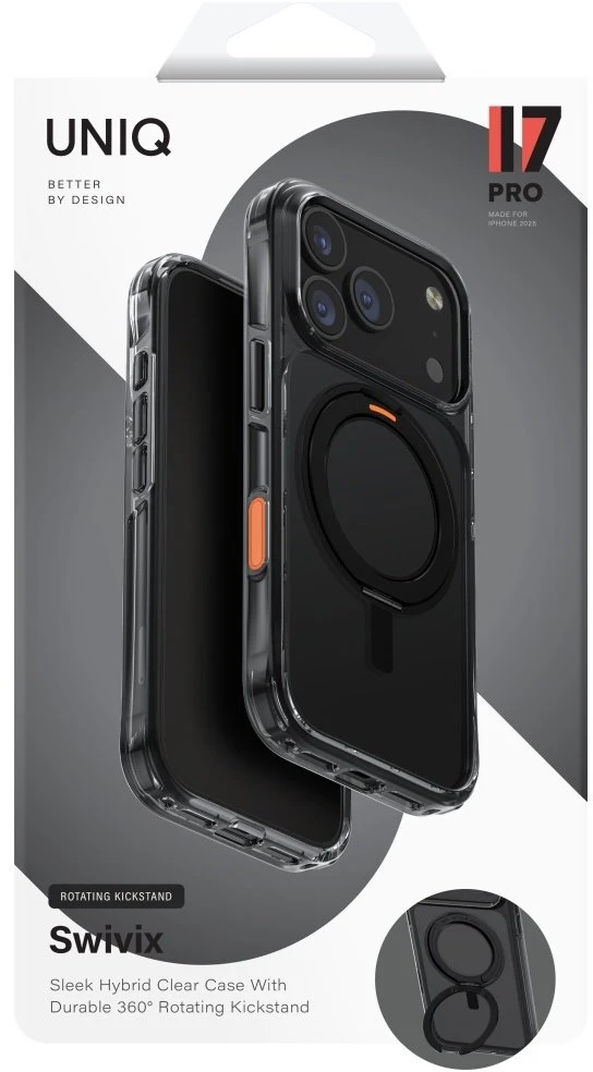 UNIQ Swivix Dėklas Apple iPhone 17 Pro 360 Rotating Kickstand juodos spalvos