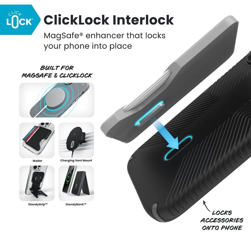 Speck Presidio2 Grip ClickLock & MagSafe - dėklas Apple iPhone 17 Juodas / Slate Pilkas / Baltas