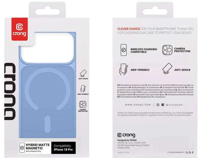 Dėklas iPhone 18 Pro / 17 Pro, mėlynas, Crong Hybrid Matte Magnetic