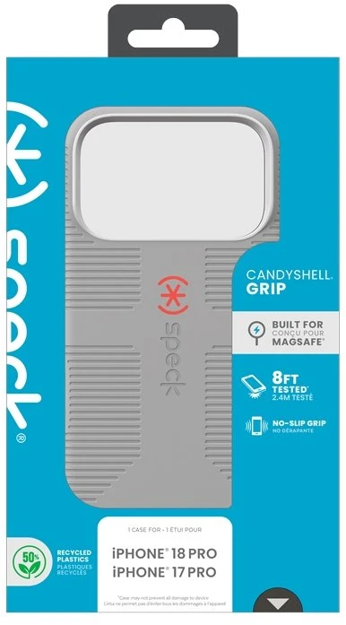 Dėklas iPhone 18 Pro / 17 Pro Speck Candyshell Grip MagSafe, pilkas