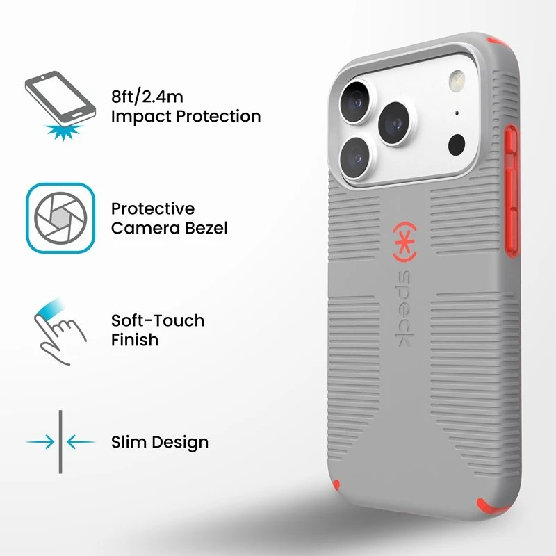 Dėklas iPhone 18 Pro / 17 Pro Speck Candyshell Grip MagSafe, pilkas
