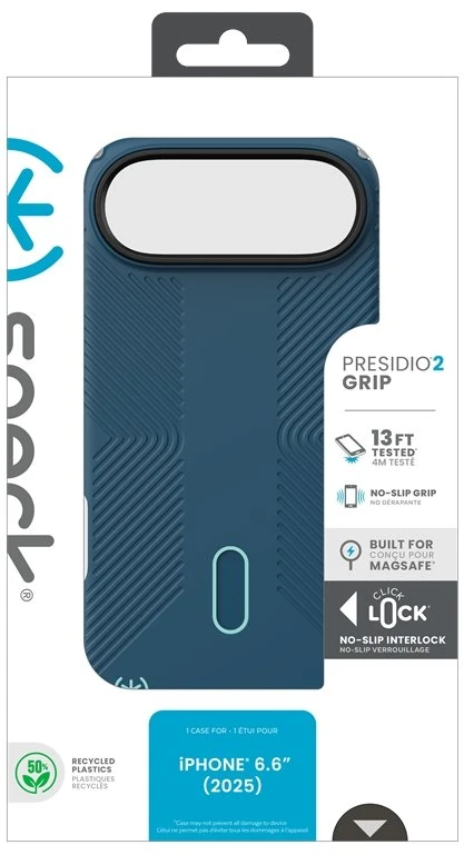 Speck Presidio2 Grip ClickLock & MagSafe - dėklas Apple iPhone Air Deep Sea / Sidabrinis Metallic / Spell Mėlyna