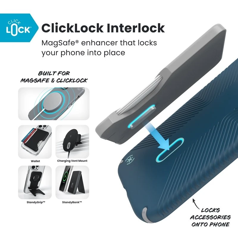Speck Presidio2 Grip ClickLock & MagSafe - dėklas Apple iPhone Air Deep Sea / Sidabrinis Metallic / Spell Mėlyna