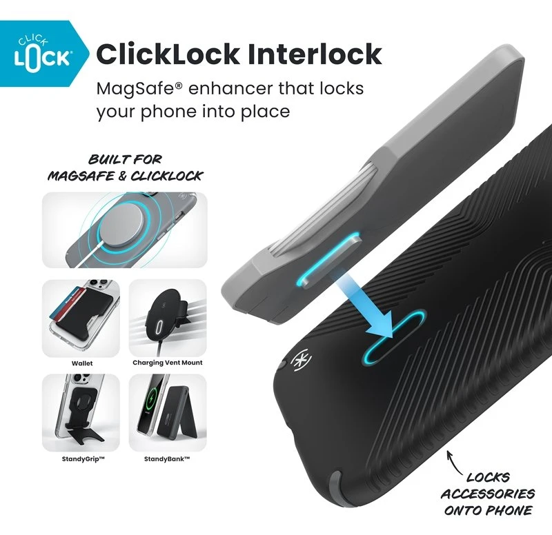 Speck Presidio2 Grip ClickLock & MagSafe - dėklas Apple iPhone Air Juodas / Slate Pilkas / Baltas