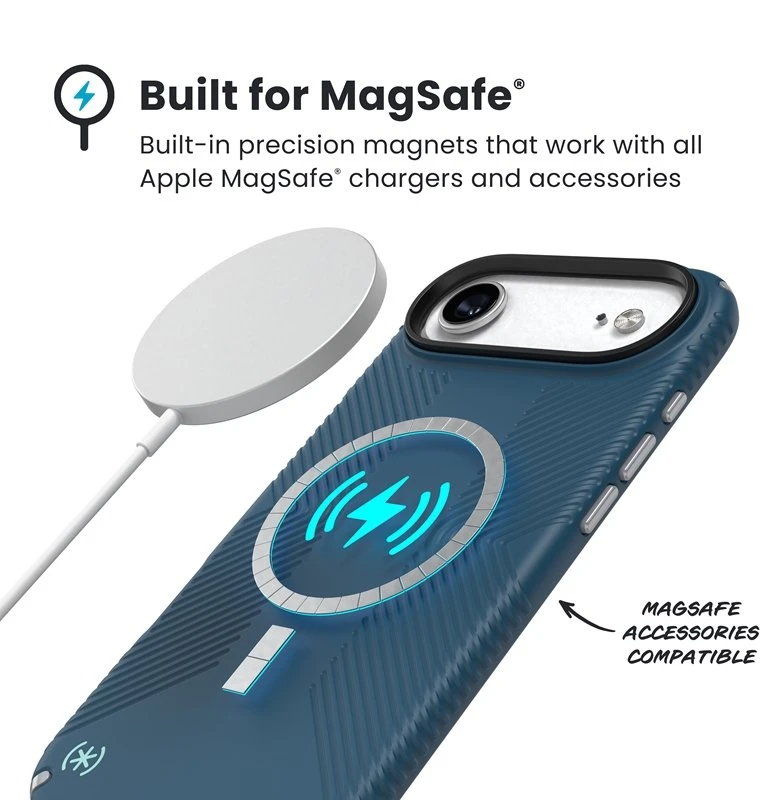 Speck Presidio2 Grip MagSafe - dėklas Apple iPhone Air Deep Sea / Sidabrinis Metallic / Spell Mėlyna