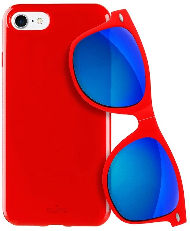 PURO Sunny Kit - dėklas Apple iPhone SE (2022/2020) / 8/7 + sulankstomi akiniai nuo saulės (raudonas)
