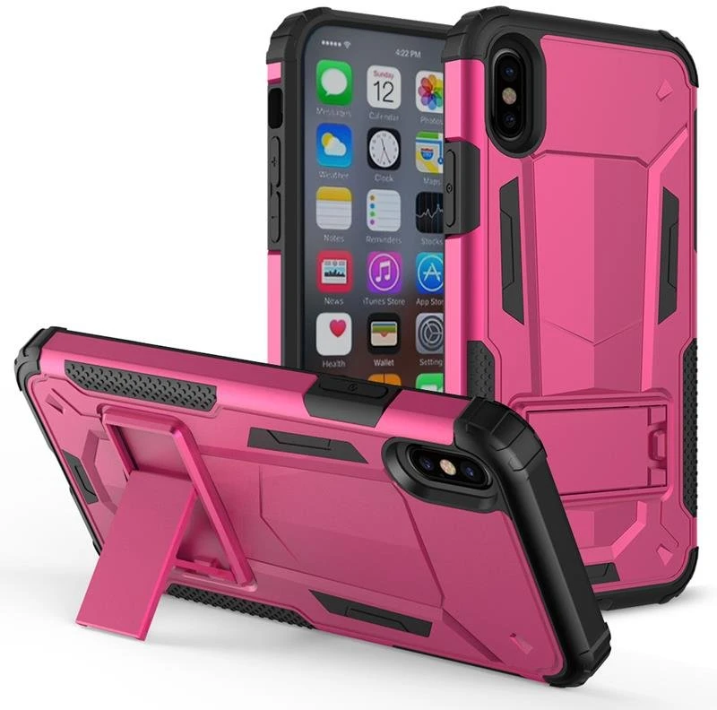 Zizo Hybrid Transformer Cover - Tough dėklas skirtas Apple iPhone X with Kickstand Hot Rožinė/Juodas