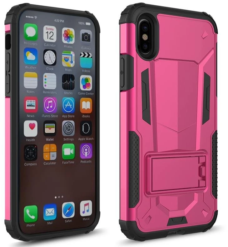 Zizo Hybrid Transformer Cover - Tough dėklas skirtas Apple iPhone X with Kickstand Hot Rožinė/Juodas