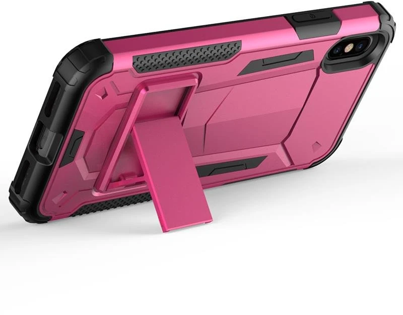 Zizo Hybrid Transformer Cover - Tough dėklas skirtas Apple iPhone X with Kickstand Hot Rožinė/Juodas