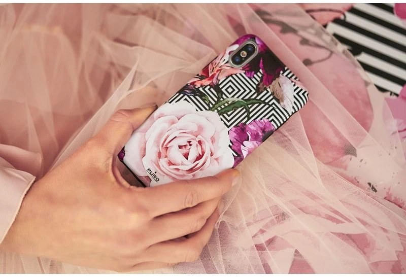 PURO Glam Geo Flowers - dėklas skirtas Apple iPhone Xs Max Rožinė Peonies