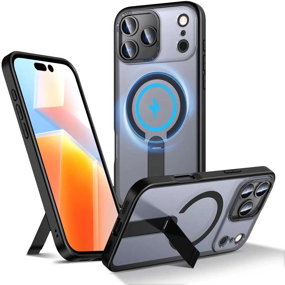 Hurtel Hybrid Armor X dėklas skirtas Apple iPhone 17 Pro with MagSafe-compatible stand – juodos spalvos