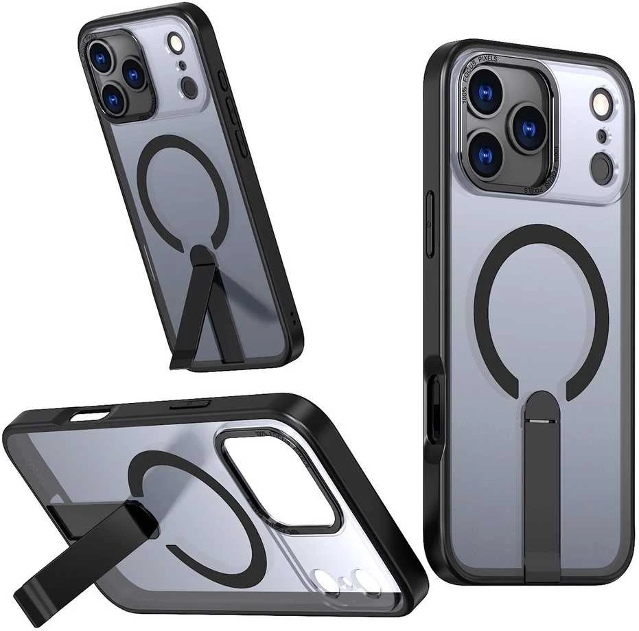 Hurtel Hybrid Armor X dėklas skirtas Apple iPhone 17 Pro Max su stoveliu, suderinamas su MagSafe – juodos spalvos