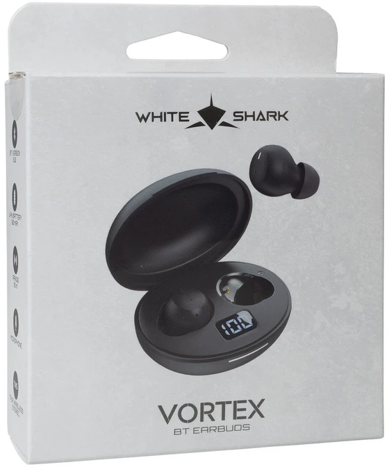 White shark Juodos belaidės į ausis įdedamos ausinės Baltas Shark Vortex BT