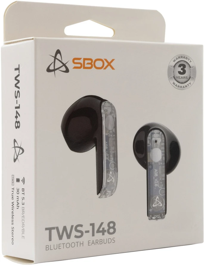 Dėklas Juodos Bluetooth į ausį dedamos ausinės Sbox EB-TWS148
