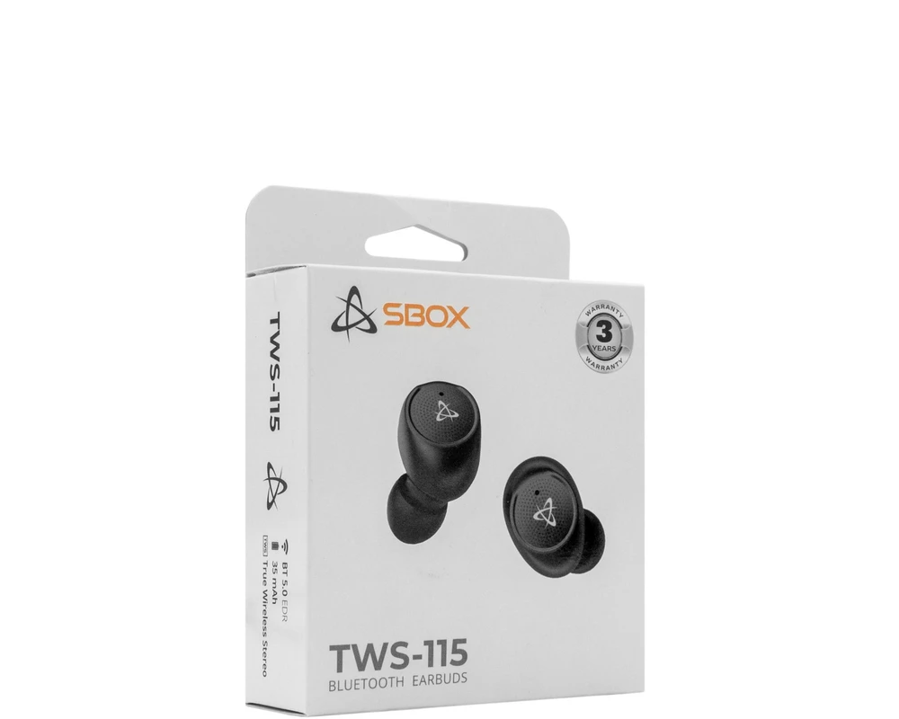 Dėklas Juodos Bluetooth į ausį įdedamos ausinės Sbox EB-TWS115