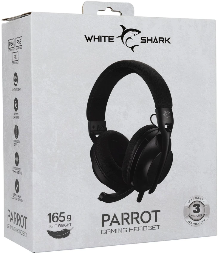 Dėklas Juodos stereo 2.0 žaidimų ausinės Baltas Shark PARROT GH-2440