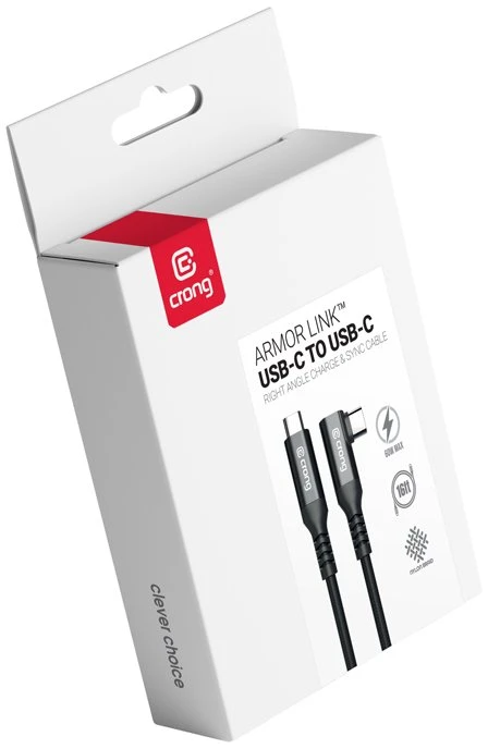 Dėklas Kampinis USB-C–USB-C laidas Crong Armor Link, 4,8 m, juodas