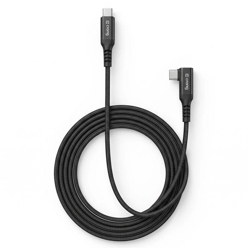 Dėklas Kampinis USB-C–USB-C laidas Crong Armor Link, 60 W, 1,5 m, juodas