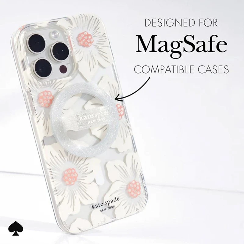 Dėklas Case-Mate „Kate Spade New York“ magnetinės kilpos laikiklis – „MagSafe“ pirštų laikiklis. Spindintis sidabrinis.