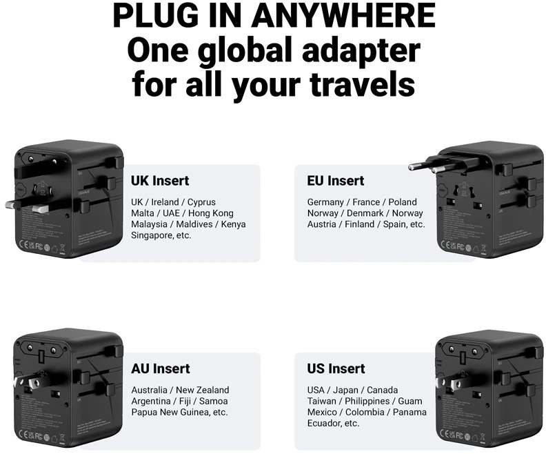 Kelioninis adapteris Crong One World 45 W, juodas