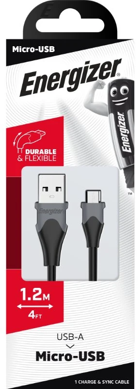 „Energizer Classic“ – USB-A į „Micro USB“ jungiamasis kabelis, 1,2 m (juodas)