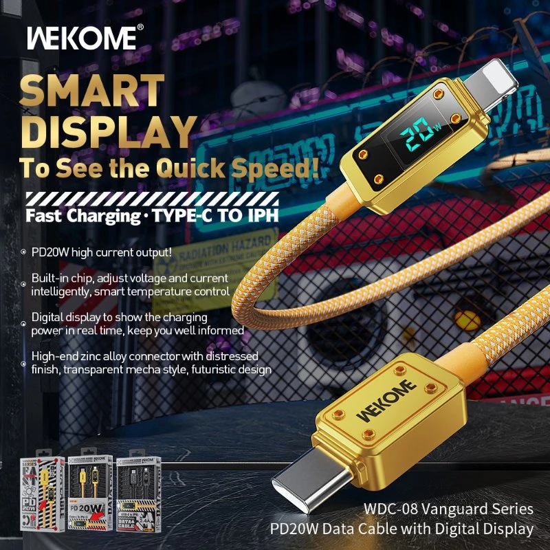 WEKOME WDC-08 Vanguard serijos USB-C į žaibo greito įkrovimo PD 20W jungiamasis laidas 1 m aukso spalvos