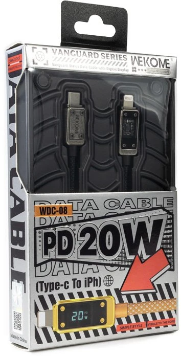 „WEKOME WDC-08 Vanguard“ serijos USB-C į žaibiškai greitą įkrovimą PD 20W 1m jungiamasis laidas, tamsinantis