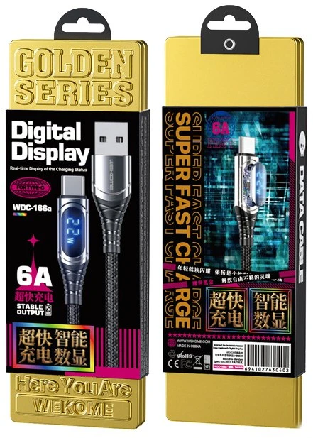 „WEKOME WDC-166 Sakin“ serijos USB-A į „Lightning“ 6A greito įkrovimo 1 m jungiamasis laidas, patamsėjęs
