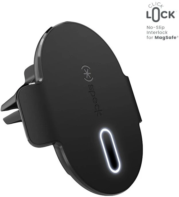 Speck Įkrovimo ventiliacijos laikiklis + ClickLock – automobilinis laikiklis su belaidžiu MagSafe įkrovimu, juodos spalvos