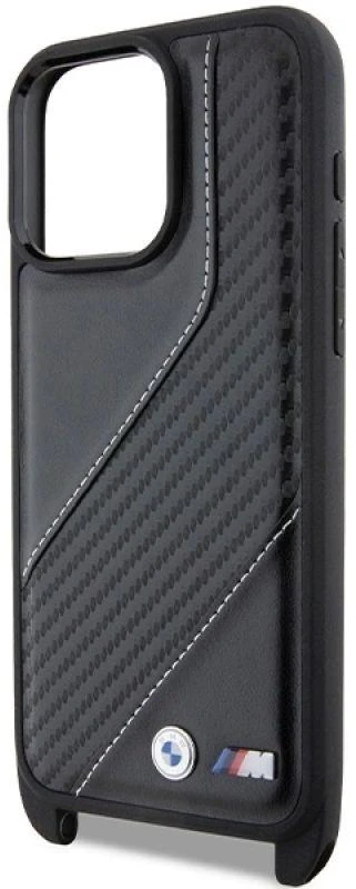 Dėklas BMW BMHCP15L23PSCCK Apple iPhone 15 Pro 6.1″ juodos spalvos hardcase M Edition Carbon Stripe & Strap