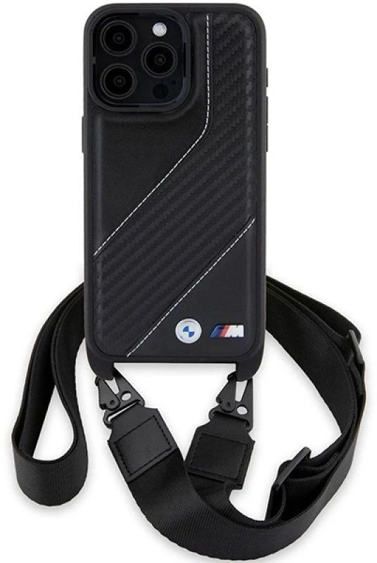 Dėklas BMW BMHCP15L23PSCCK Apple iPhone 15 Pro 6.1″ juodos spalvos hardcase M Edition Carbon Stripe & Strap