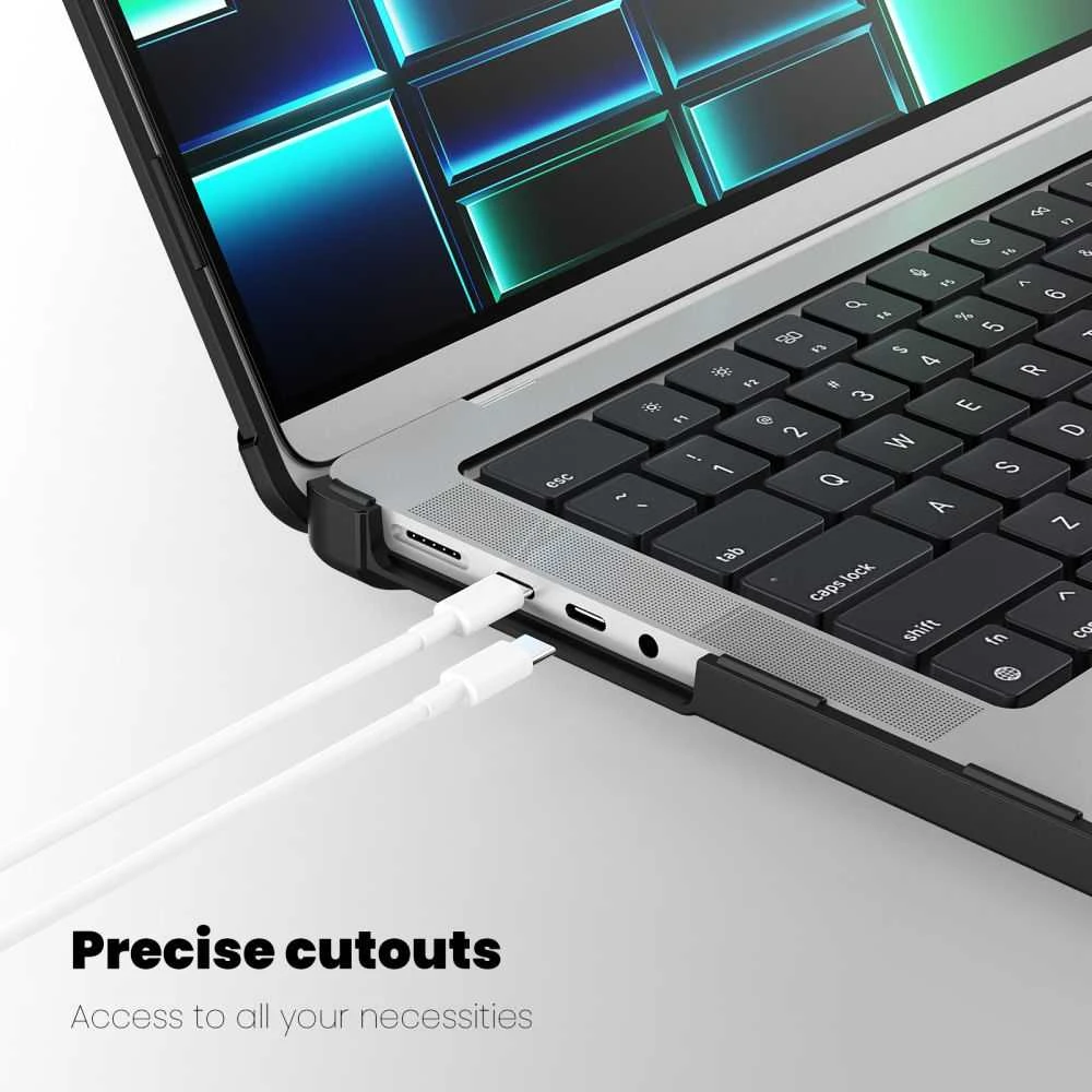 „Tech-Protect SmartShell Pro“ dėklas, skirtas „Macbook Pro 14 M1 / M2 / M3 / M4 / M5“ 2021–2025 m. – juodas ir skaidrus