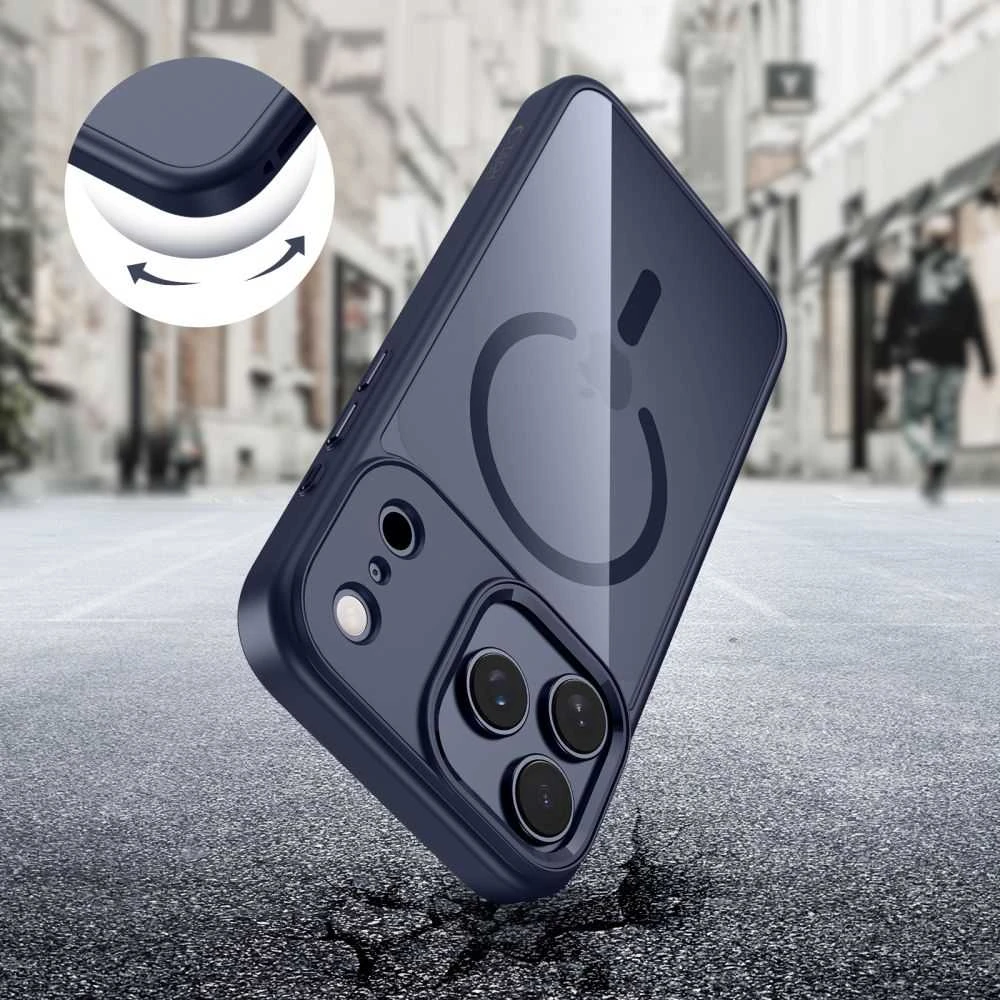 „Tech-Protect MagMat MagSafe“ dėklas, skirtas „iPhone 17 Pro“ – permatomas tamsiai mėlynas Mėlyna