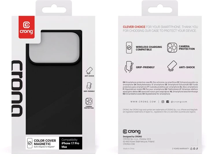 Crong Color Cover Magnetic - dėklas MagSafe Apple iPhone 17 Pro Max juodas