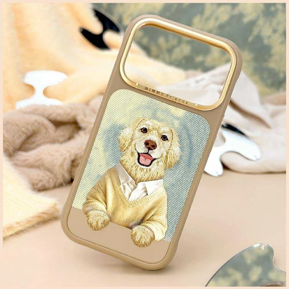 „Nimmy Gentle Pets“ serijos šunims skirtas „MagSafe“ dėklas, skirtas „iPhone 17 Pro“ – ruda