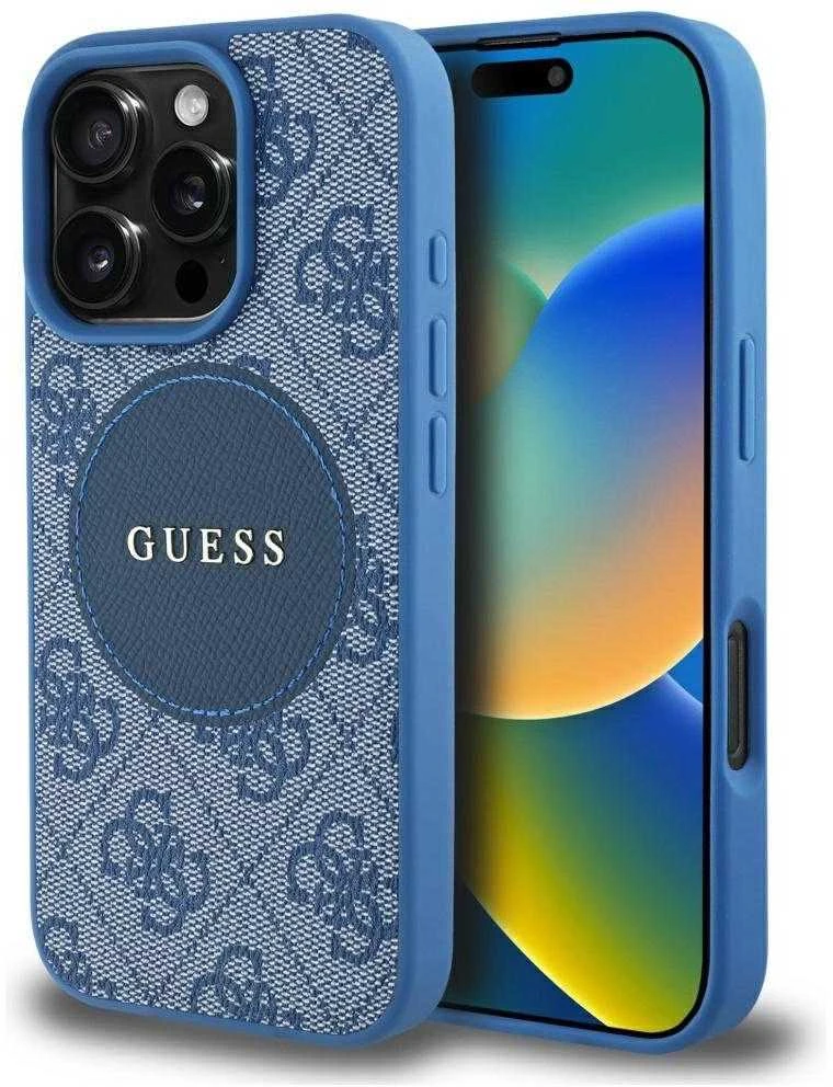 Guess 4G Circle Classic Logo MagSafe dėklas iPhone 16 Pro Max - mėlynas