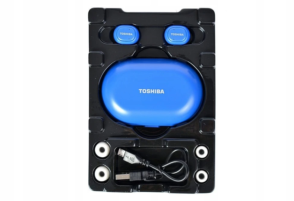 Dėklas Mėlynos Bluetooth ausinės su įkrovimo stotele Toshiba RZE-BT900E