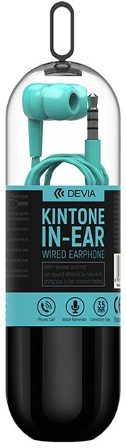 Mėlynos į ausis įdedamos ausinės su mikrofonu Devia Kintone Ausinės V2, 3,5 mm