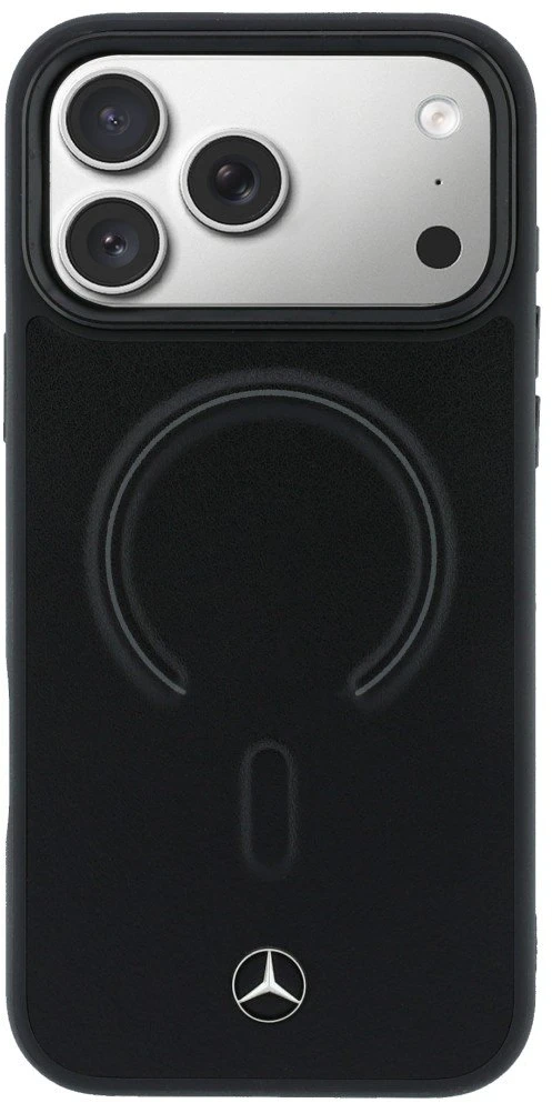 Mercedes PU Leather 3D MagSafe dėklas skirtas Apple iPhone 17 Pro Max juodos spalvos