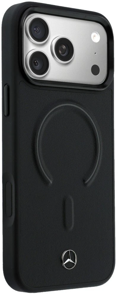 Mercedes PU Leather 3D MagSafe dėklas skirtas Apple iPhone 17 Pro Max juodos spalvos